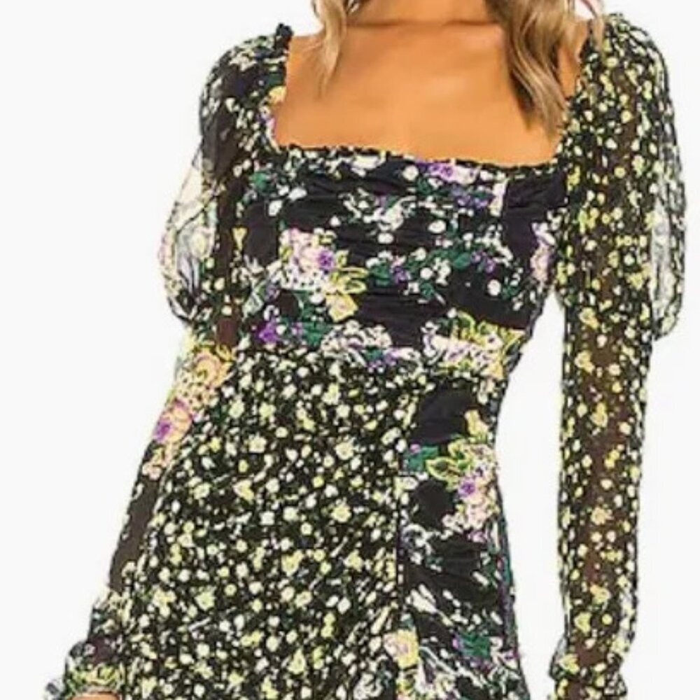 NWT For Love and Lemons Black Floral Eileen Mini Dress S